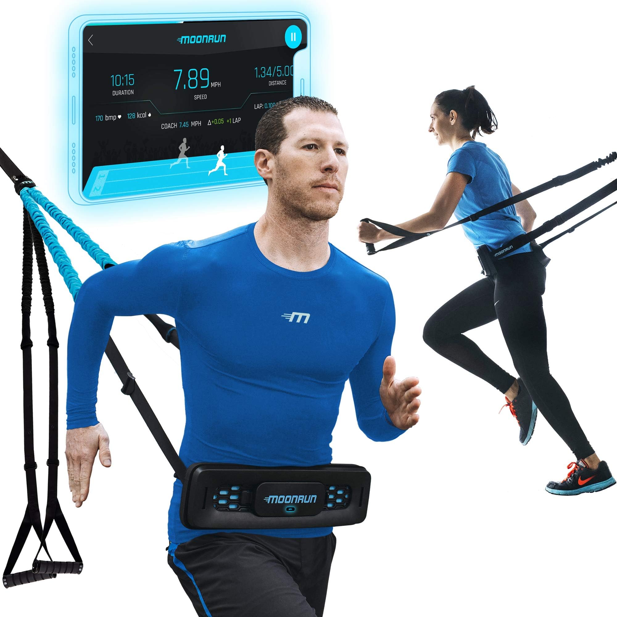 MoonRun Portable Cardio Trainer for Home Workout with Virtual Running apps | Home Gym for Total Body Fitness - Combines Bodyweight Resistance Bands & Low Impact Cardio | Bluetooth Wireless Device
