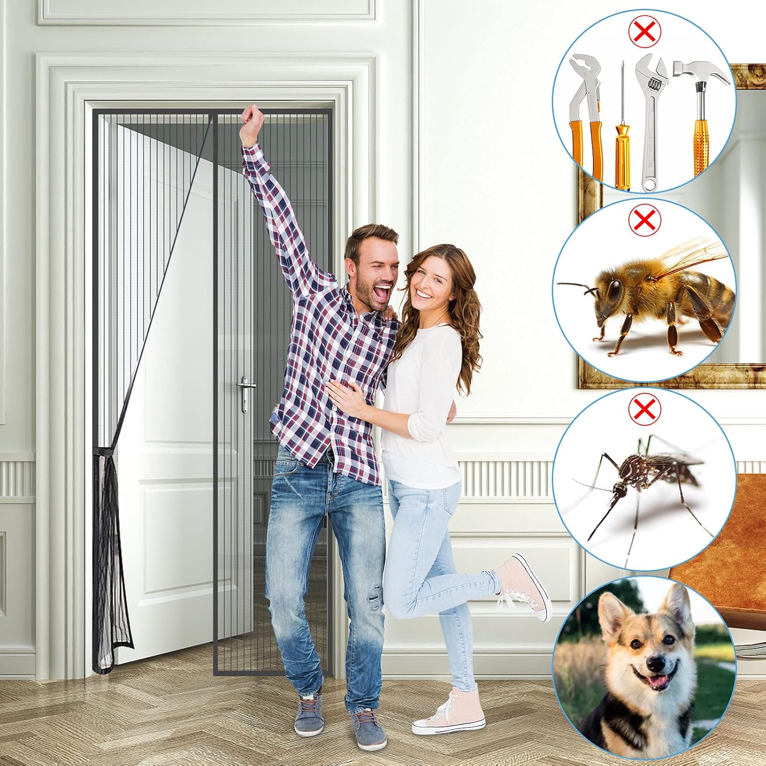 Warmyee Reinforced Magnetic Screen Door - Fits Doors up to 39 x 83 Inches (Black)