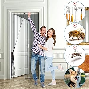 Warmyee Reinforced Magnetic Screen Door - Fits Doors up to 39 x 83 Inches (Black)