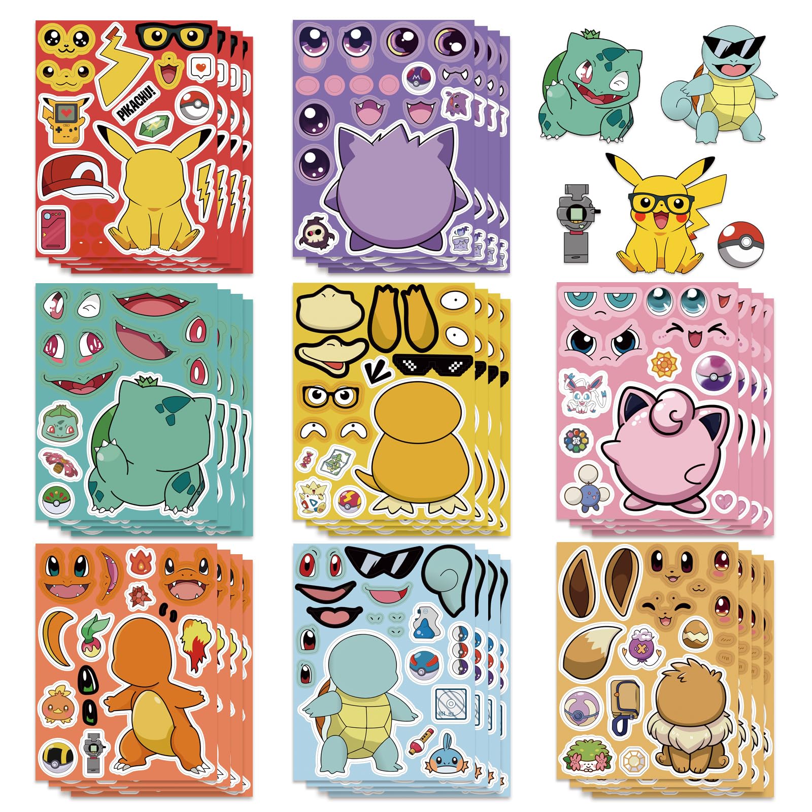 24 Sheets Cool Monster Sticker Cute Cartoon Charaters Make Your Own Sticker, Make a Face Stickers Party Favors Activities Gifts (c)