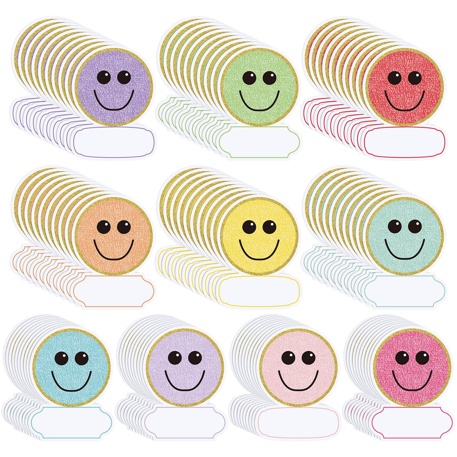 Photo 1 of 100 Pcs Classroom Name Tags for Cubbies Bulk Name Tags for Desks Stickers Groovy Boho Labels Bulletin Board Decor Student Desks & Cubbies for Kindergarten, Preschool(Smile)