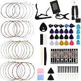 Moomuto 85PCS Guitar Accessories Kit,Complete Acoustic Starter Guitar Set | Include Acoustic Strings,Tuner,Capo,String Winder&amp;Cutter,Picks,Pins,Nuts &amp; Saddles,Fretboard Stickers for Guitar Players