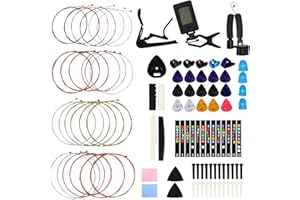Moomuto 85PCS Guitar Accessories Kit, Include Acoustic Strings,Tuner,Capo,String Winder&Cutter,Picks,Bridge Pins,Nuts & Saddles,Finger Protector,Finger Picks,Fretboard Stickers for Guitar Players