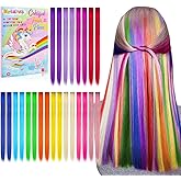24PC Colored Clip in Hair Extension Age 4 5 6 7 8-10-12 Year Old, 20Inch Colorful Hair Accessories for Girls Rainbow Hairpieces Birthday for Girls Valentine Gift Girl Toy Easter Basket Stuffers Gifts