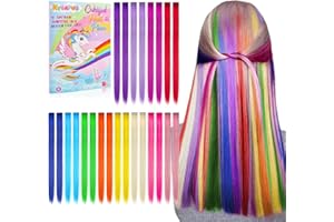 KYERIVS Christmas Gift Stocking Stuffers for Girls 24PCS Colored Clip in Hair Extensions Age 4 5 6 7 8-10-12 Year Old, 20Inch Colorful Hair Accessories Rainbow Hairpieces Birthday for Girls Easter Valentines