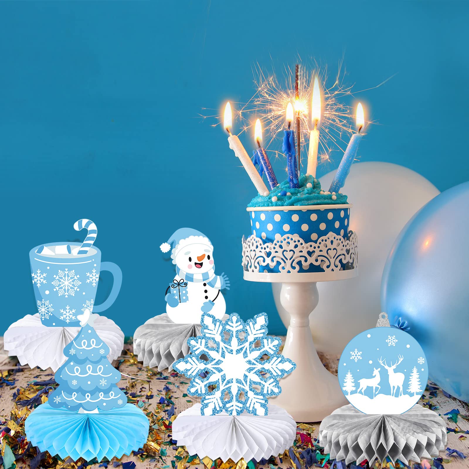 Faccito 9 Pcs Winter Table Honeycomb Centerpieces Snowflake Honeycomb Party Decorations Winter Party Centerpieces for Snowflake Theme Christmas Birthday Party Supplies(Blue)