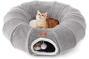 ZOMISIA ZOMISA Cat Tunnel Bed for Indoor Cats, Cute Cat Donut Toy Tunnel for Small Large Cats, Peekaboo Pet Cave Play Tunnel for Kitten/Rabbit,Grey