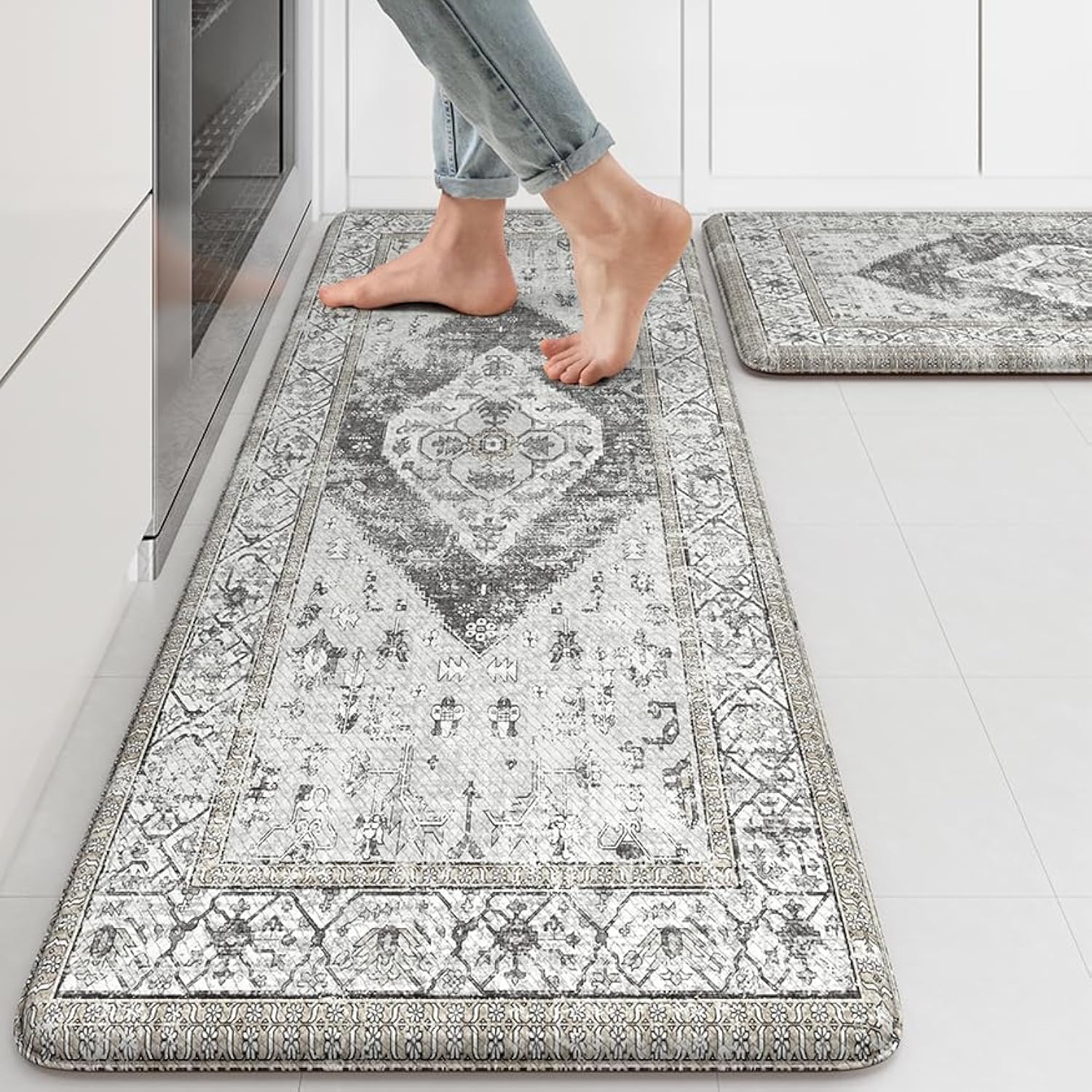 Photo 1 of KIMODE Kitchen Rugs and Mats 2PCS Cushioned Anti Fatigue Kitchen Mat Non-Skid Waterproof Kitchen Runner Rug for Kitchen Decor,Floors,Office,Laundry,Grey
