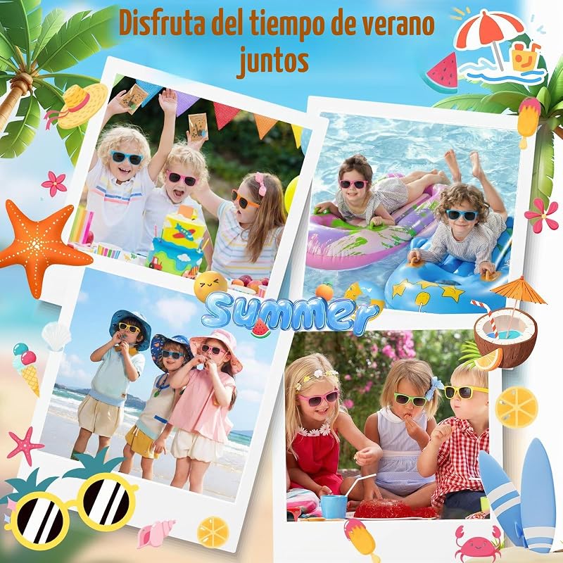 24 Pack Gafas de sol Colores neón，24 unidades para niños, regalos de fiesta, para hombres y mujeres, ideales para verano, playa, piscina, cumpleaños y actividades al aire libre
