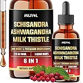 MILIVOL 8in1 Schisandra Berry Drops with Milk Thistle, Ashwagandha, Rhodiola Rosea, Holy Basil, Artichoke, Dandelion Root & Turmeric Curcumin - 2 Fl Oz for 2 Month Supply