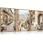 HPINUB Foreign Scenery Framed Canvas Wall Art Set,Vintage Travel City Wall Decor,Modern Minimalist Europe Street Picture Artwork Nature Landscape Art Print for Living Room,Bedroom-16 x24 x3
