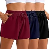 Neer 3 Pack Womens Sweat Shorts Comfy Casual Lounge Drawstring High Waist Summer Athletic Shorts with Pocket 2025