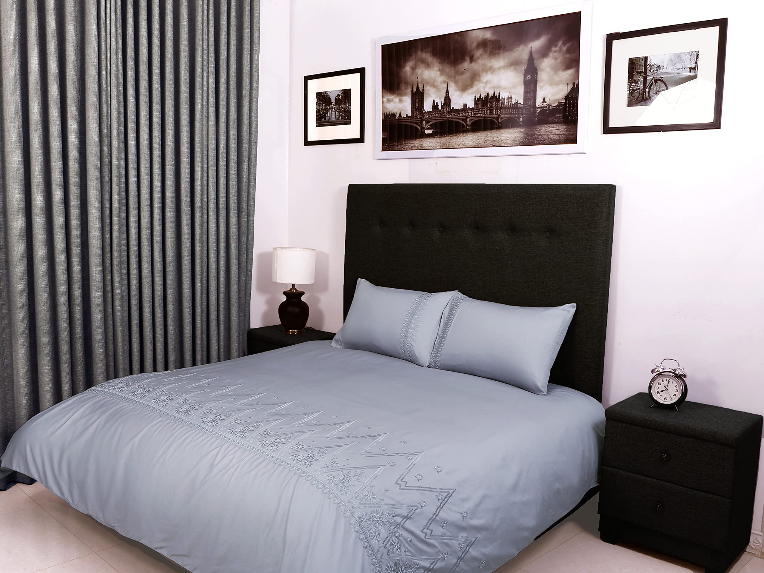 Bed Thread Double Duvet Covers Set – 100% Egyptian Cotton Duvet Set - 400 Thread Count Bedding Quilt Cover Set with Pillow cases, Embroidered Majestic Viscose