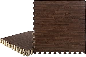 Foam Floor Tiles - 24sqft Wood Grain Interlocking Foam Tiles with Border - Foam Play Mat Playroom or Gym Flooring for Home Gy