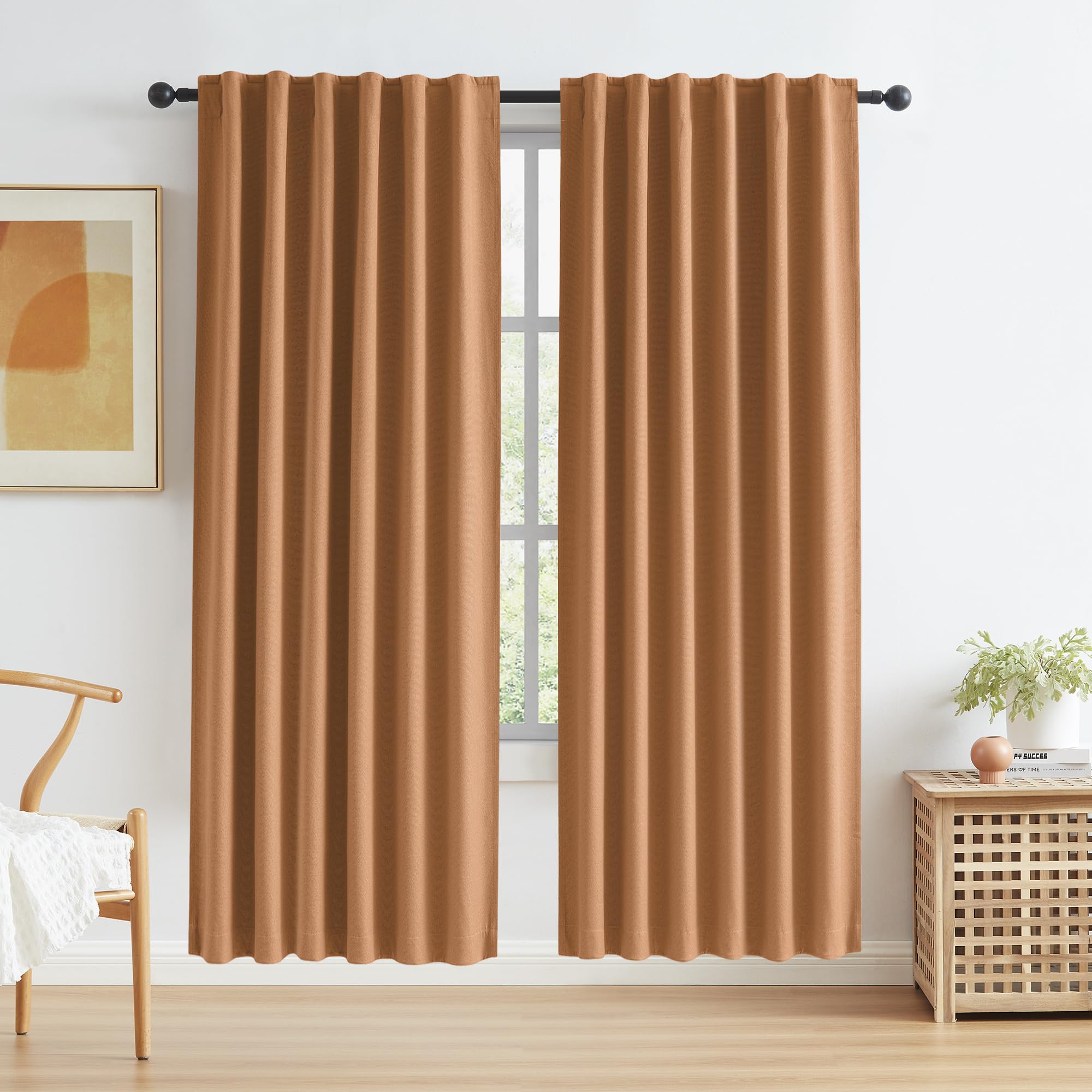 KEQIAOSUOCAI Burnt Orange Blackout Linen Curtains 2