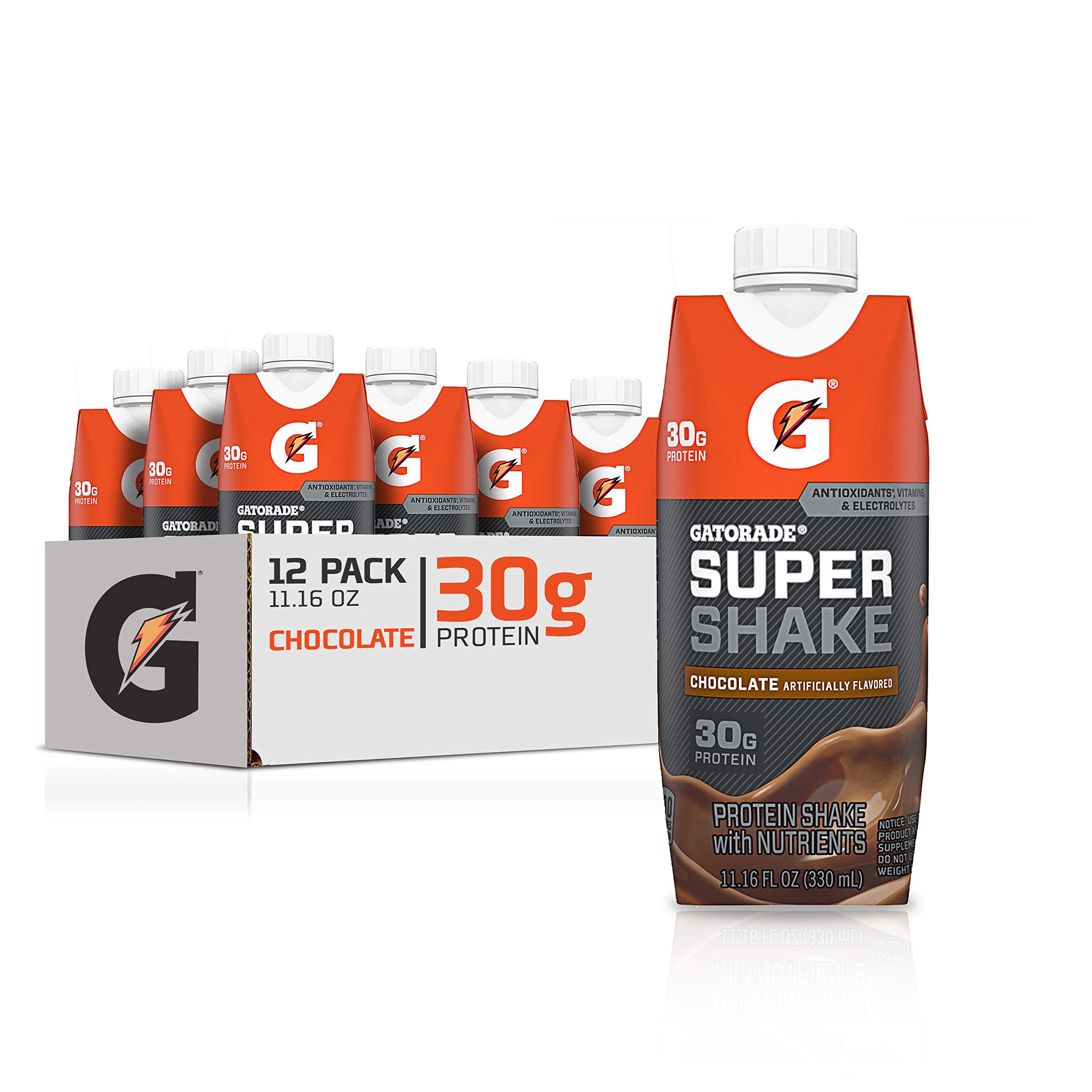 Gatorade Super Shake, Chocolate, 30g Protein, 11.16 fl oz Carton, Pack of 12