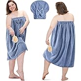 Xtinmee 2 Sets Plus Size Womens Wrap Towel with Hair Towel Bath Wrap Shower Spa Wraps for Women's Bathrobe (Blue)