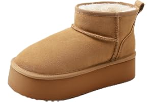 DREAM PAIRS Platform Winter Boots for Women Genuine Suede, Wide Toe Water Slip Resistant Ankle Mini Snow Boots Lined Fur with Lightweigt Memory Foam Insole Outdoor