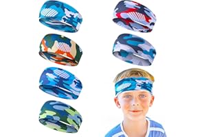 TELOOCO 6Pcs Kids Sweatbands Boys Headbands for Sports Breathable Elastic Kids Sweatbands Non Slip Soccer Headbands for Boys Youth Baseball Basketball Running Exercise Sweat Absorbing Hairband