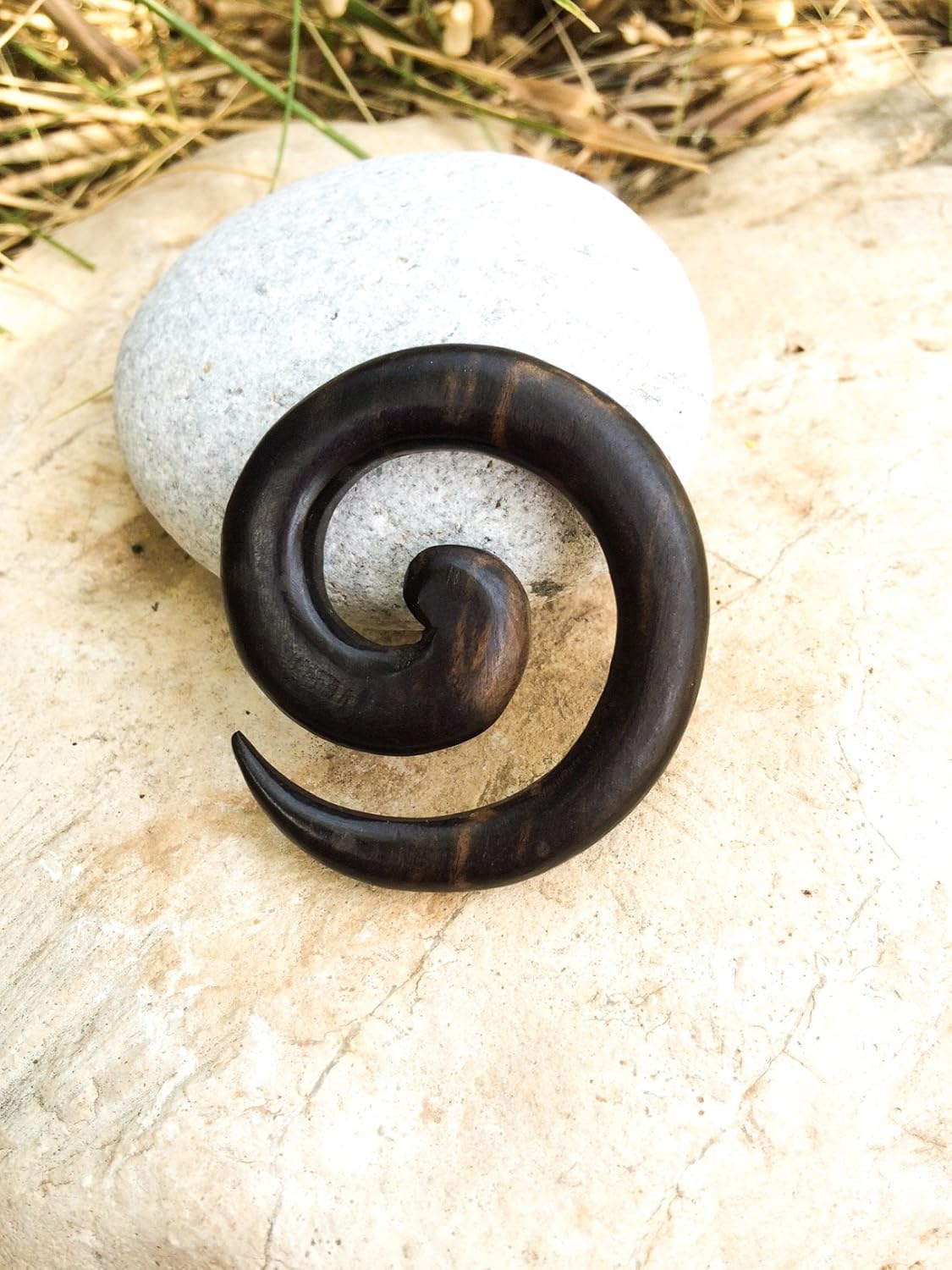 Spiral wood ear stretcher, ear plug, wooden Hand carved