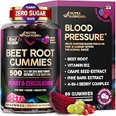 Beet Root Gummies 500mg - Blood Pressure Supplement - Sugar-Free, 60pcs | Grape Seed, Vitamin B12, Pine Bark &amp; Berry Mix - Heart &amp; Circulation Support - Energy &amp; Nitric Oxide Booster for Men &amp; Women