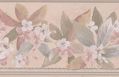 Amazon Retro Art 白ピンクの花の花ベージュの壁紙ボーダーレトロなデザイン ロール15 X 5 75 壁紙