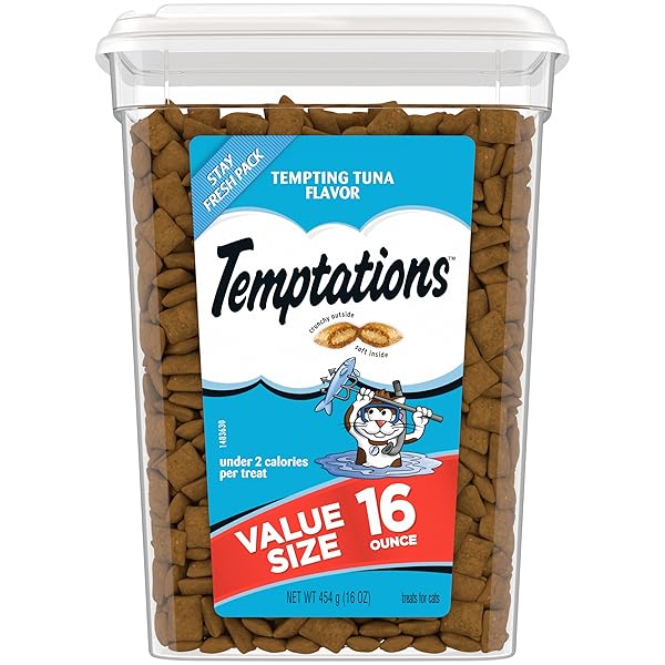 TEMPTATIONS CLASSIC CRUNCHY AND SOFT CAT TREATS TEMPTING TUNA FLAVOR, 16 OZ. TUB