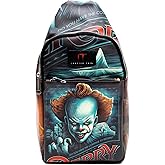 Warner Bros. Horror Movies Vegan Leather Crossbody Sling Bag, It Chapter Two Pennywise Derry Circus Pose, 7" x 14"
