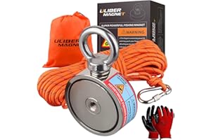 ULIBERMAGNET 700LB Double Sided Fishing Magnet Kit, Strong N52 Neodymium Magnets with Rope, Underwater for Discovering Treasure,Searching Detecting