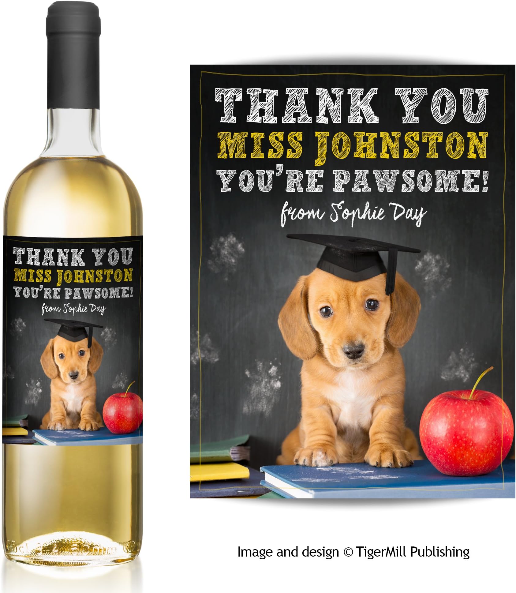 Personalised Thank You Teacher You're Pawsome Dachshund Sausage Dog Wine Bottle Label Gift