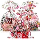 Cholemy 30 Pcs Pink Christmas Gift Basket Bags 19.7" x 27.6" Large Merry Christmas Cellophane Goodie Bags Pink Snowman Canes Plastic Wrap Bags with Twist Ties for Holiday New Year Crafts Party Favors