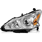 WEELMOTO Left Halogen Headlights Assembly for 2013-2015 Nissan Altima | Clear Lens Chrome Housing Amber Reflector, OE Style Replacement Headlights, Left Side, Plug-and-Play, OEM: 260603TA9A