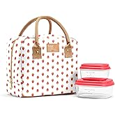 Fit & Fresh Bloomington Lunch Bag for Women - Insulated Large Lunch Box for Work with Containers, Leak-Resistant, Stain-Resistant, Zipper Closure, Strawberry