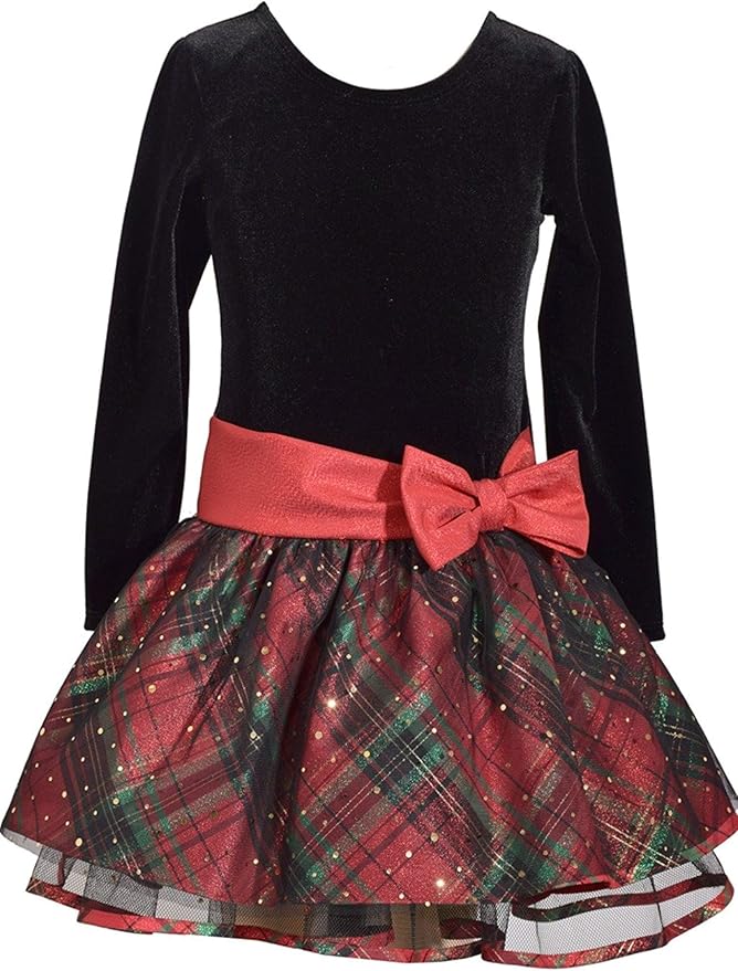 Amazon.com: Bonnie Jean Girls Long Sleeve Christmas Santa Dress Black Velvet Plaid: Clothing