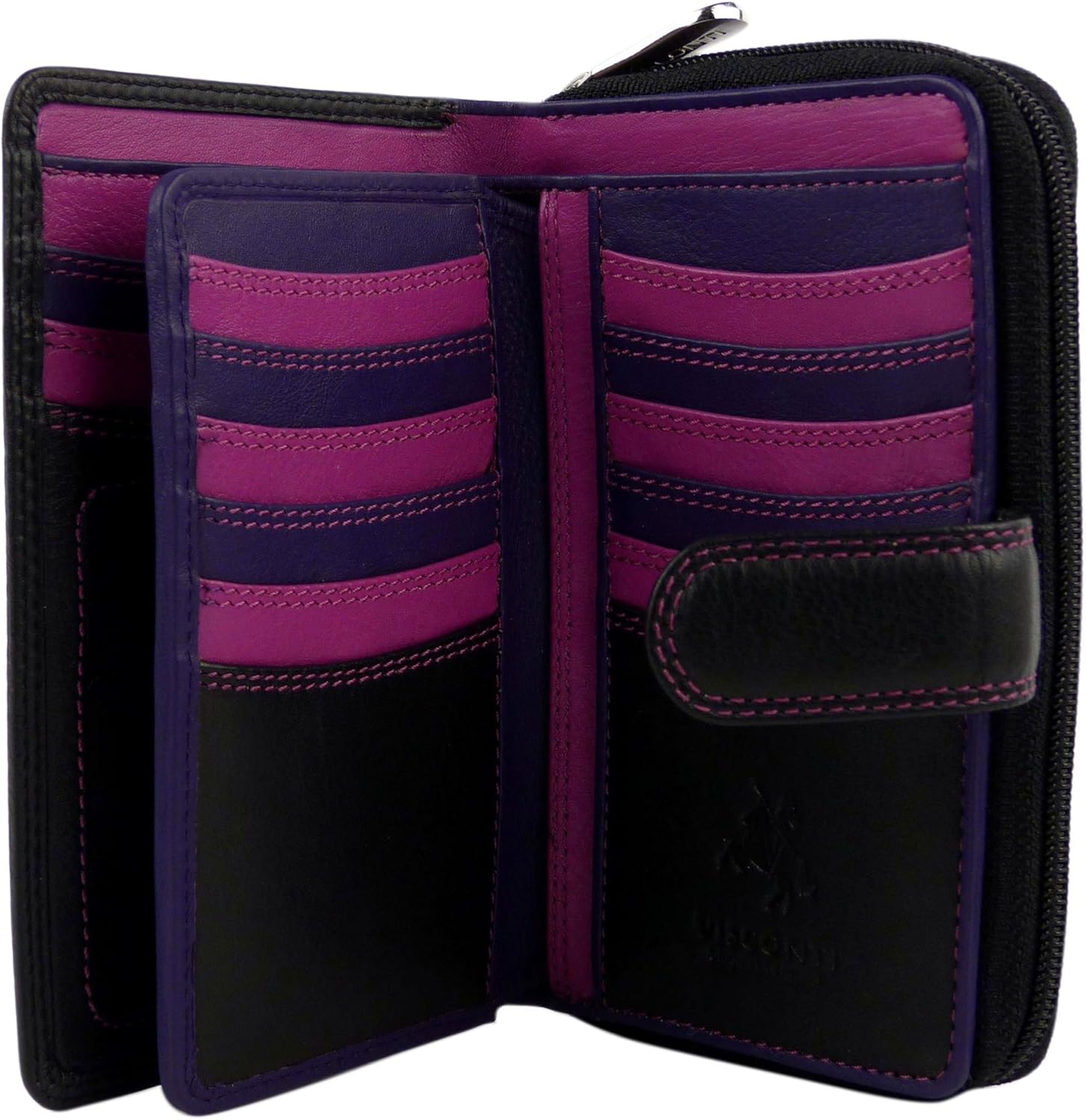 Visconti Quality Classic Ladies Soft Leather Purse Wallet Designer Black Berry Boxed