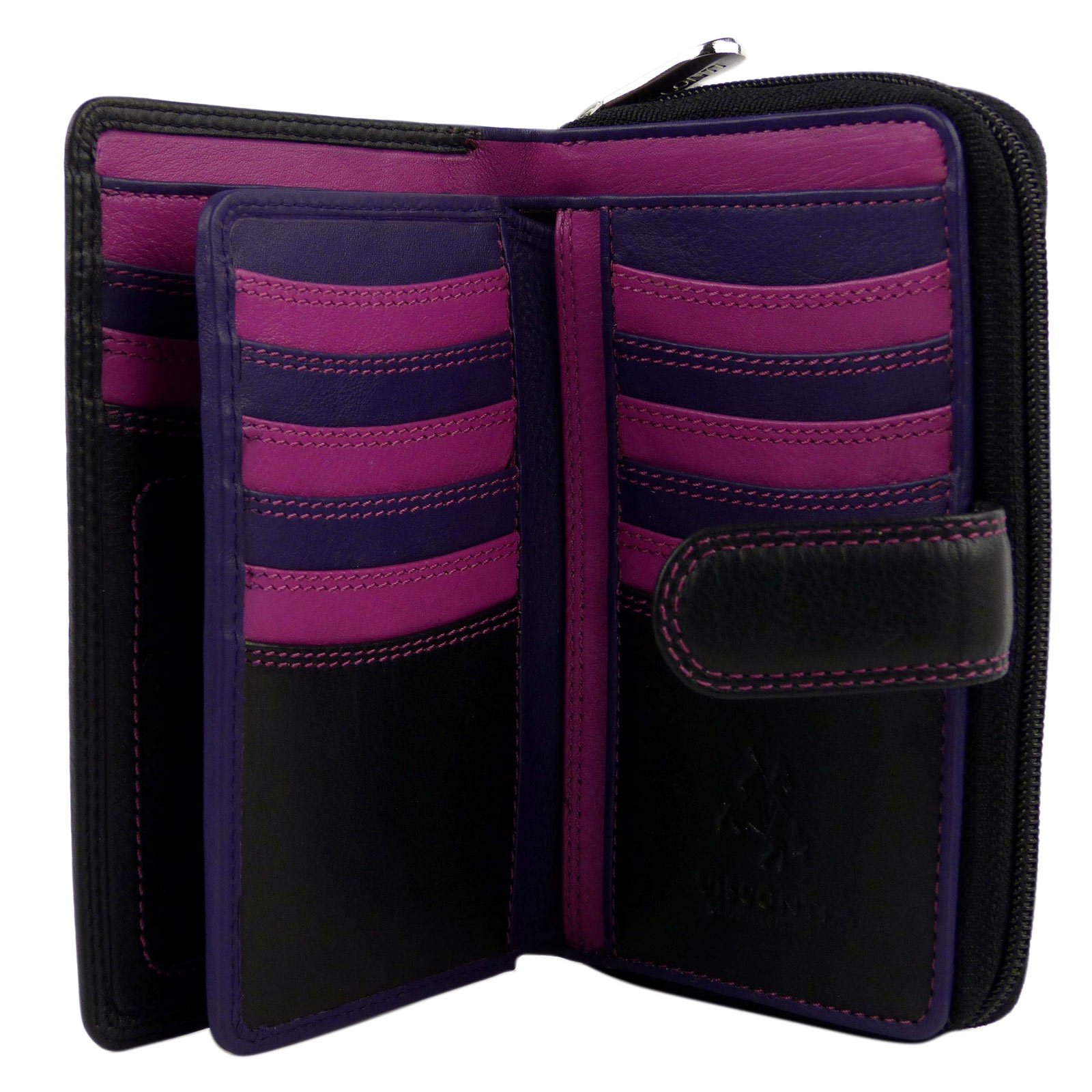 Visconti Quality Classic Ladies Soft Leather Purse Wallet Designer Black Berry Boxed