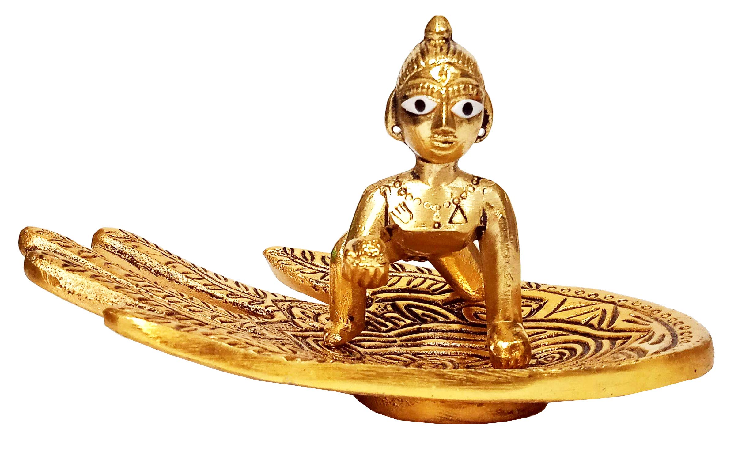 Purpledip Metal Statue Krishna Laddoo Gopal on Palm (12268)