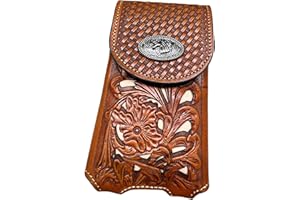 Horse Western Leather Phone Belt Holster Floral Tan Beige Leather Embossed High End Handmade Cell Phone Case Tooled Case Univ