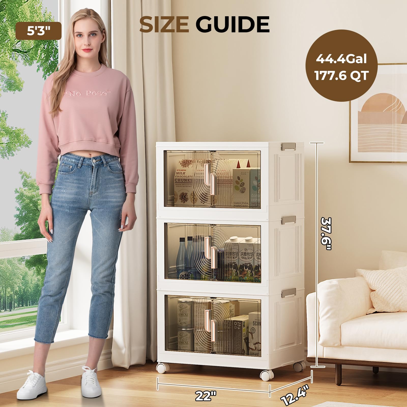 Condition photo showing New/Like New for elegant 3 tiers stackable storage bins for home organization, moveable plastic storage bins with lid
