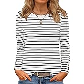 ANRABESS Long Sleeve Shirts for Women Crewneck Basic Tee Striped Tops 2025 Fall Casual Loose Fit T Shirts Fashion Outfits