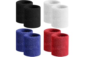 BEACE Sweatbands Sports Wristband for Men & Women -8pcs Moisture Wicking Athletic Cotton Terry Cloth Sweatband for Tennis, Basketball, Running, Gym, Working Out