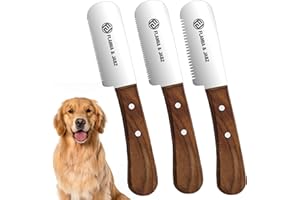 FLAMIA & JABZ Professional Dog Grooming Hand Stripping Knife, Stripper Trimmer Tool, Red Meranti Wooded Handle non slip grip with Tripping Stainless Steel blade (3 Piece Pack, Right Handed)