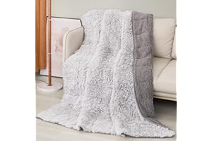 Cottonblue Faux Fur Weighted Blanket 15 lbs, Long Fur Fluffy Weighted Blanket Twin Size for Adults, Cozy Warm Fuzzy Sherpa Reverse Heavy Blanket for Sofa Bed Couch, 48 x 72 Inches, Morandi Grey