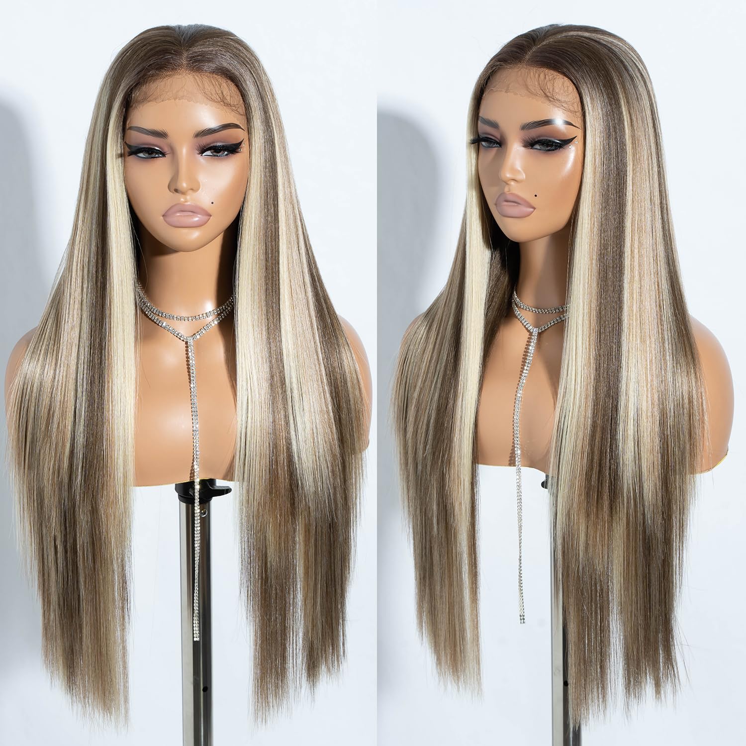 Joedir Straight Wig 13x4 Lace Frontal Wigs Pre-Plucked With Baby Hair Synthetic Light Yaki Wigs for Women Free Parting 30 Inch Highlights Wig