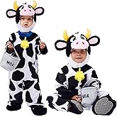 Spooktacular Creations Unisex Toddler Cow Costume Jumpsuit Outfit with Milking Bucket for KIds Child Boys and Girls Halloween Costume Cosplay, Trick or Treat Farm Party Dress Up (3T(3-4yrs))