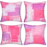 Yastouay Throw Pillow Covers, Pink and Purple Decorative Pillow Cover, Abstract Art Painting Pillow Cases, Modern Accent Cush