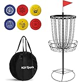 Disc Golf Basket,Heavy Duty 24 Chain Portable Target with 6pcs Disc Golf Discs and Transit Bag