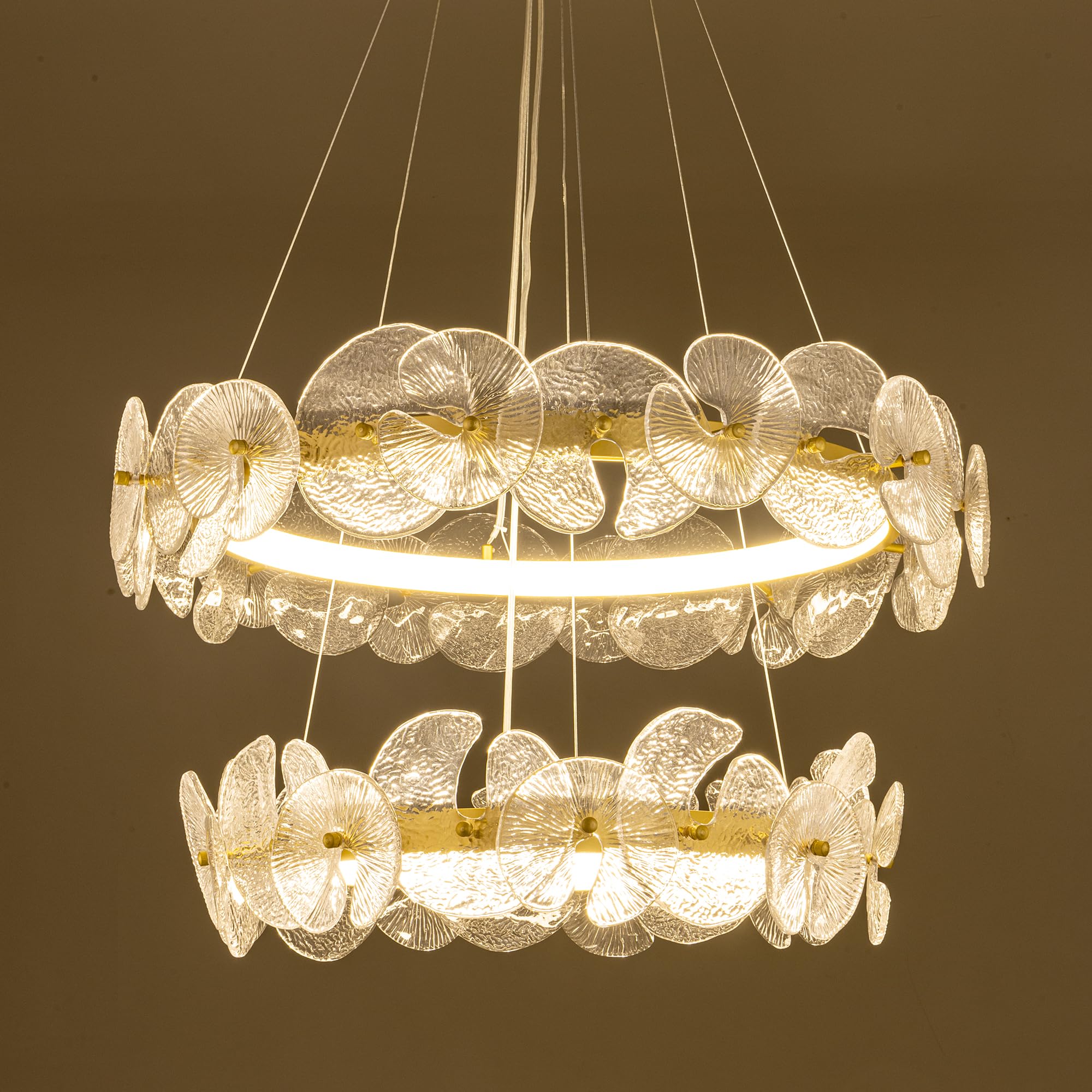 Photo 1 of Wellmet Modern Crystal Chandelier, 25 Inch Gold Chandeliers, Led Chandeliers Light for Dining Room Living Room Bedroom Entryway Foyer Farmhouse
