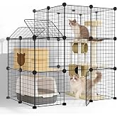 3-Tier DIY Indoor Cat Cage with Skylight, Accommodates Multiple Pets; Foldable Large Cat Cage Enclosure (with Litter Box Area); 43.7-Inch Metal Wire Cat Bed Habitat