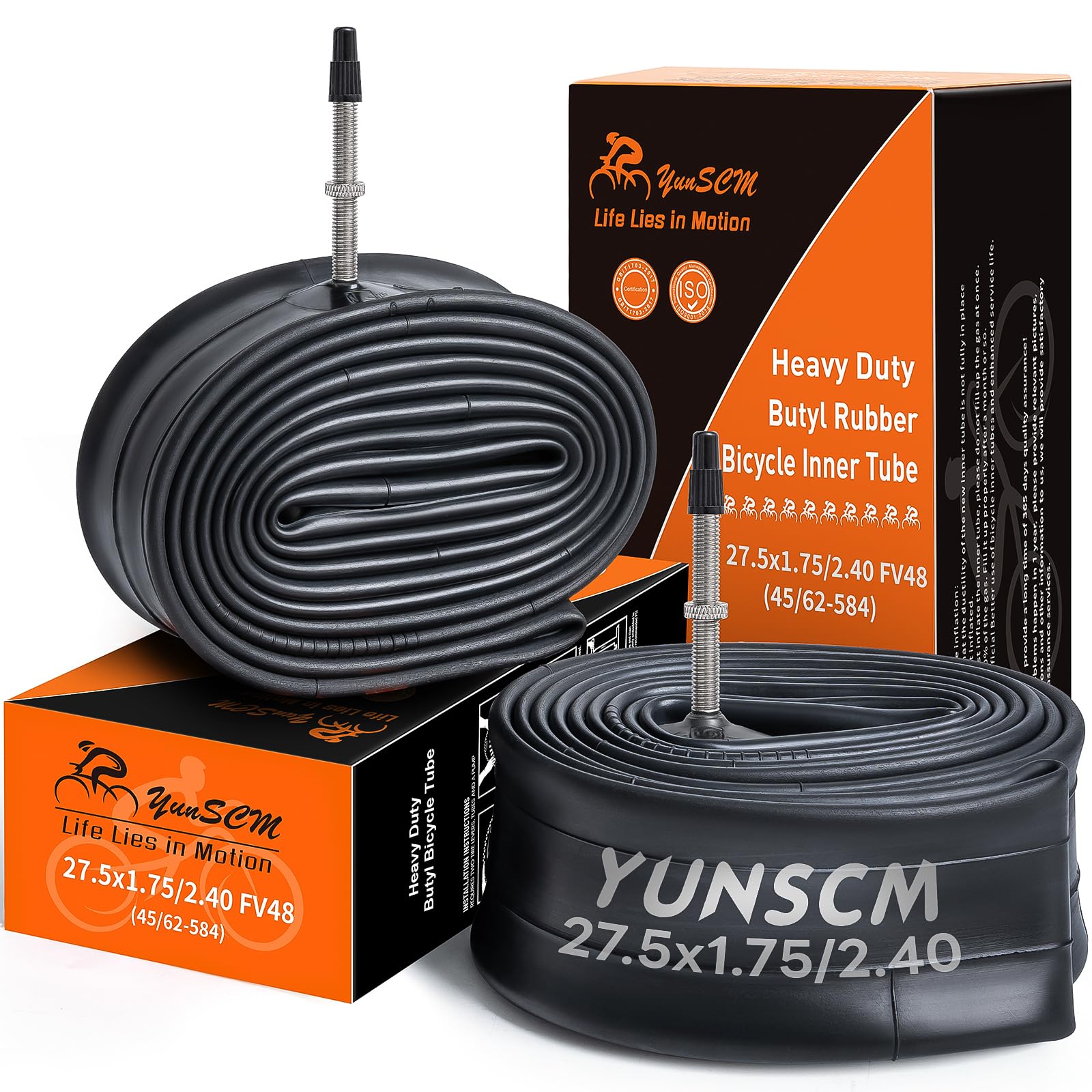 Photo 1 of 2-PCS 27.5" Heavy Duty Bike Tire Tubes 27.5x1.75/2.40 FV48MM Presta Valve 45/62-584 Inner Tubes Compatible with 27.5x1.75/1.90/1.95/2.10/2.125/2.20/2.25/2.30/2.35/2.40 Bike Bicycle Tires Tubes